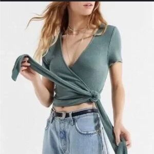 Urban Outfitters Project Social T Wrap Tie Short Sleeve Crop Top